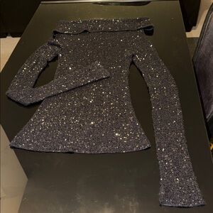 Donna Karan Glittering Black Off-Shoulder Sweater